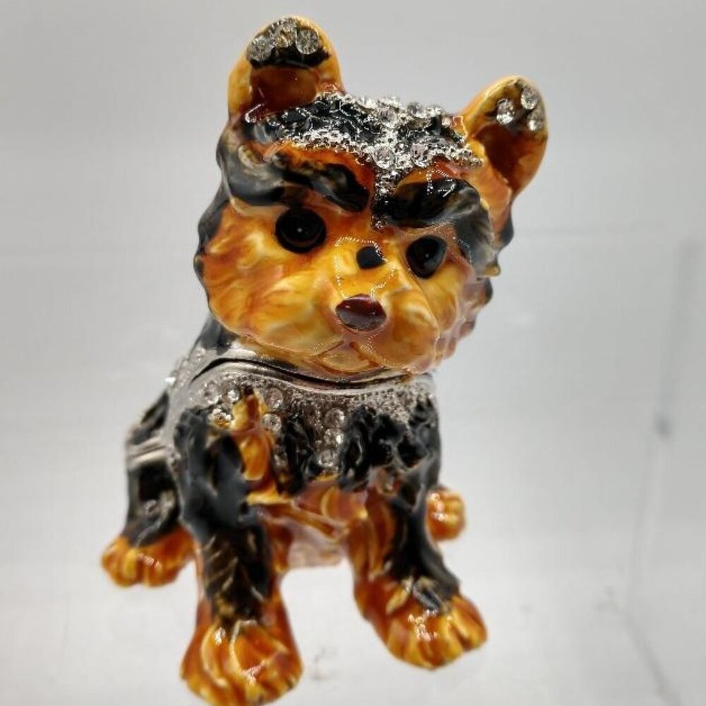 Jeweled Terrier Hinged Trinket Box 2.75x2.16x3.07in By Cherished Treasures Colle